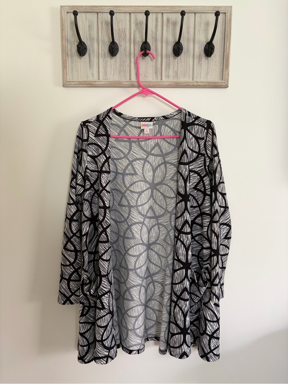 LuLaRoe Black & White Patterned Open Front Women's Cardigan Sweater